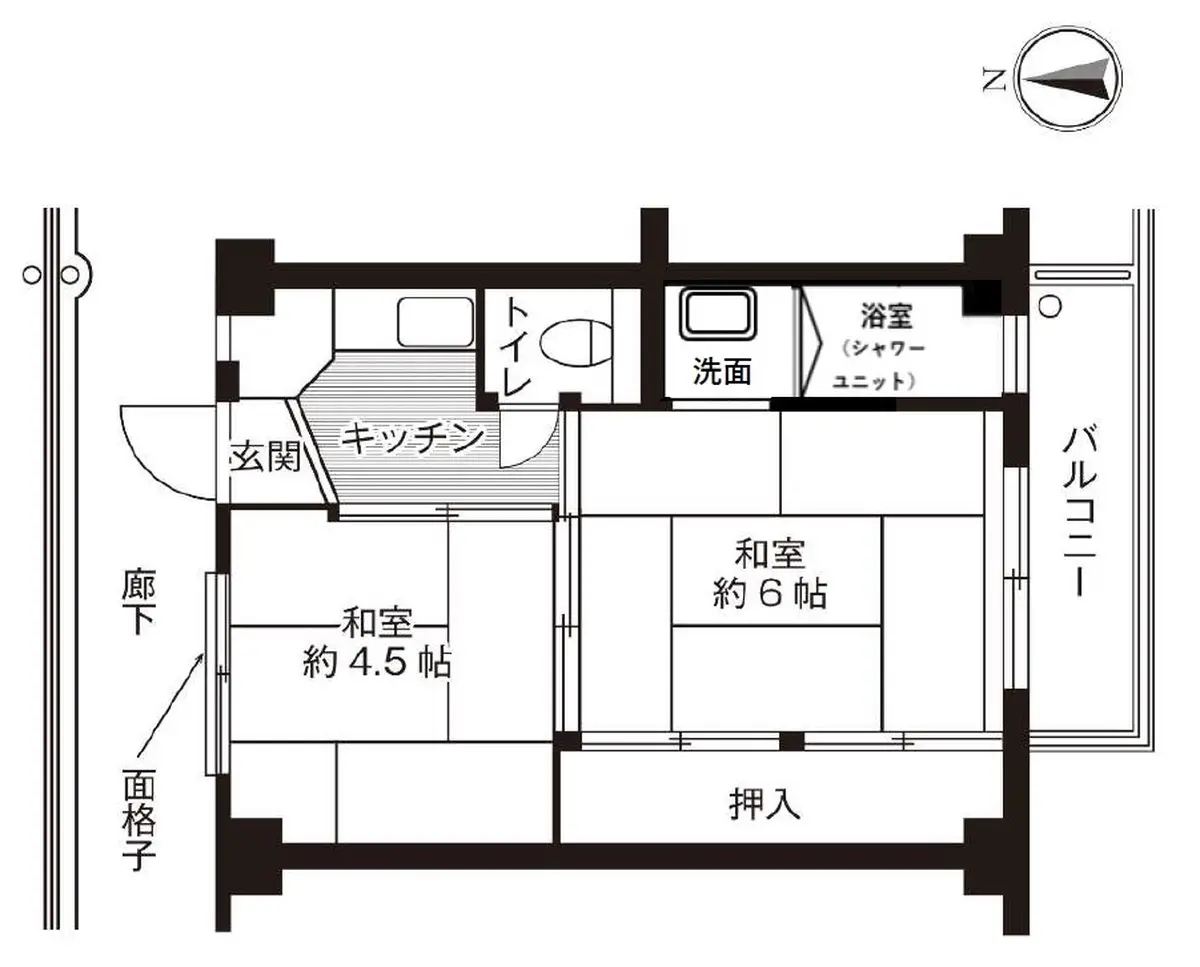1-204 南向き(1号棟 / 2階部分)
